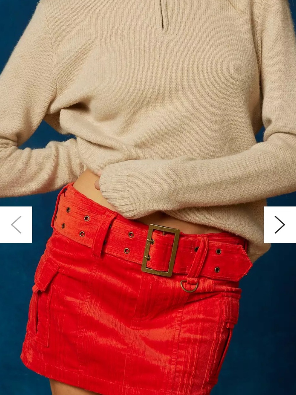 Urban Outfitters Red Corduroy Belted Mini Skirt